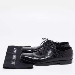 Prada Black Croc Embossed Leather Derby Size 40.5