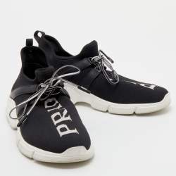 Prada Black/White XY Logo Knit Fabric Sock Sneakers Size 37