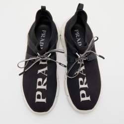 Prada Black/White XY Logo Knit Fabric Sock Sneakers Size 37