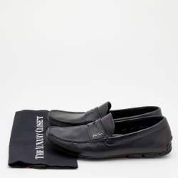 Pre Owned Prada Black Leather Slip On Loafers Size 43.5