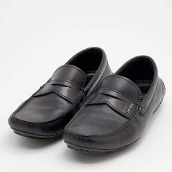 Pre Owned Prada Black Leather Slip On Loafers Size 43.5
