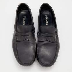 Pre Owned Prada Black Leather Slip On Loafers Size 43.5