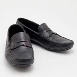 Pre Owned Prada Black Leather Slip On Loafers Size 43.5