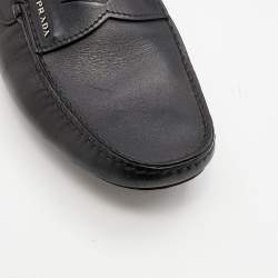 Pre Owned Prada Black Leather Slip On Loafers Size 43.5