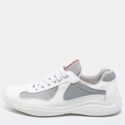 Prada  White/Grey Patent And Fabric Low Top  Sneakers Size 44.5 