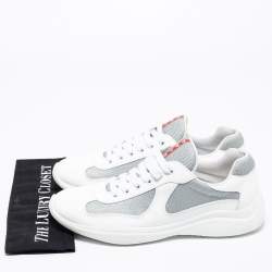 Prada  White/Grey Patent And Fabric Low Top  Sneakers Size 44.5 