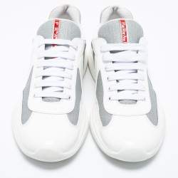 Prada  White/Grey Patent And Fabric Low Top  Sneakers Size 44.5 