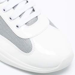 Prada  White/Grey Patent And Fabric Low Top  Sneakers Size 44.5 
