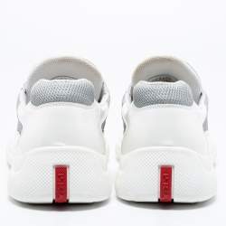Prada  White/Grey Patent And Fabric Low Top  Sneakers Size 44.5 