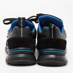 Prada Black Mechano Leather and Mesh  Sneakers Size 41.5