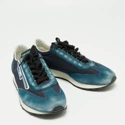 مملوكة مسبقًا Prada Blue Suede And Nylon Low Top Sneakers Size 42