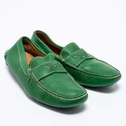 Prada Green Leather Slip On Loafers Size 40
