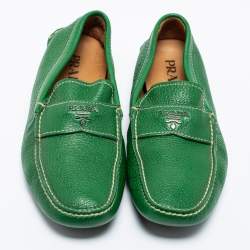 Prada Green Leather Slip On Loafers Size 40
