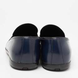 مملوكة مسبقًا Prada Navy Blue Leather Penny Slip On Loafers Size 44.5