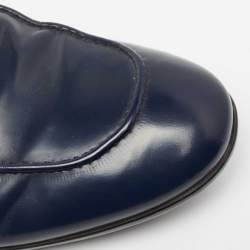 مملوكة مسبقًا Prada Navy Blue Leather Penny Slip On Loafers Size 44.5
