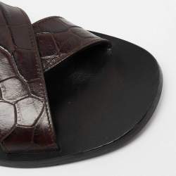 Prada Brown Croc Embossed Leather Crisscross Flat Sandals Size 40