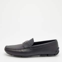 Prada Black Saffiano Leather Slip on Loafers Size 40.5