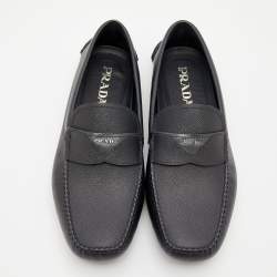 Prada Black Saffiano Leather Slip on Loafers Size 40.5