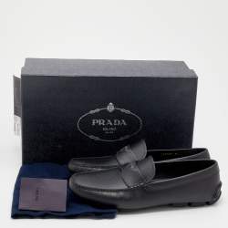 Prada Black Saffiano Leather Slip on Loafers Size 40.5