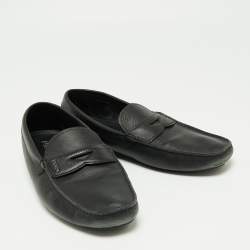 Pre Owned Prada Black Saffiano Leather Slip On Loafers Size 46