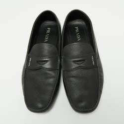 Pre Owned Prada Black Saffiano Leather Slip On Loafers Size 46