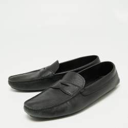 Pre Owned Prada Black Saffiano Leather Slip On Loafers Size 46