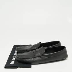 Pre Owned Prada Black Saffiano Leather Slip On Loafers Size 46