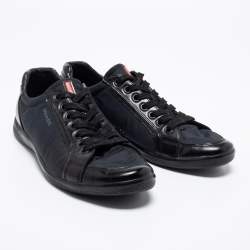 Prada Black Nylon and Leather Low Top Sneakers Size 42.5 