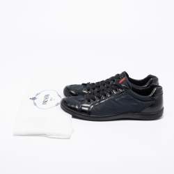 Prada Black Nylon and Leather Low Top Sneakers Size 42.5 