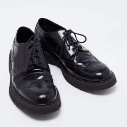 Prada Black Brogue Leather Lace Up Oxford Size 42