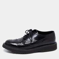 Prada Black Brogue Leather Lace Up Oxford Size 42