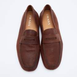 Pre Owned Prada Vintage Brown Leather Slip On Loafers Size 42