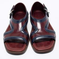 Pre Owned Prada Burgundy/Navy Blue Leather Slide Sandals Size 41