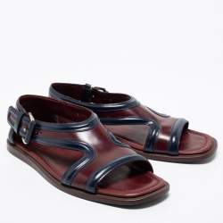 Pre Owned Prada Burgundy/Navy Blue Leather Slide Sandals Size 41