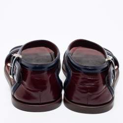 Pre Owned Prada Burgundy/Navy Blue Leather Slide Sandals Size 41