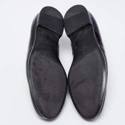 Pre Owned Prada Black Leather Logo Plaque Loafers Size 43