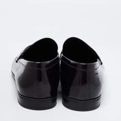 Pre Owned Prada Black Leather Logo Plaque Loafers Size 43