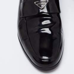 Pre Owned Prada Black Leather Logo Plaque Loafers Size 43