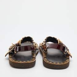 Prada Two Tone Leather Studded Criss Cross Flat Sandals Size 44.5