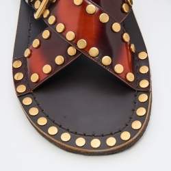 Prada Two Tone Leather Studded Criss Cross Flat Sandals Size 44.5