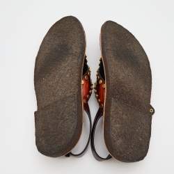 Prada Two Tone Leather Studded Criss Cross Flat Sandals Size 44.5