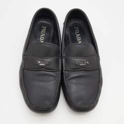 Prada Black Leather Slip On Loafers Size 42