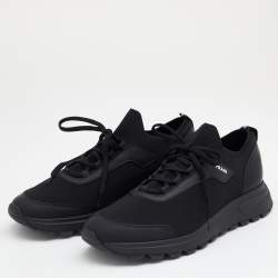 Prada Black Stretch Knit and Leather Prax Low Top Sneakers Size 42
