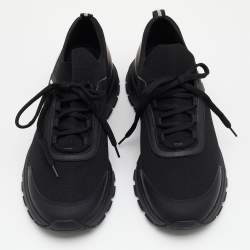 Prada Black Stretch Knit and Leather Prax Low Top Sneakers Size 42