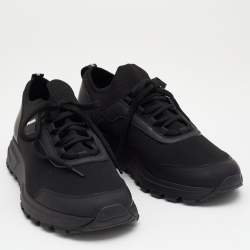 Prada Black Stretch Knit and Leather Prax Low Top Sneakers Size 42