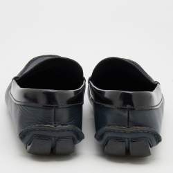 Pre Owned Prada Blue/Black Leather Logo Embellished Slip On Loafers Size 40