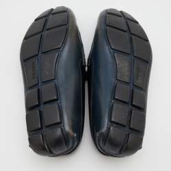 Pre Owned Prada Blue/Black Leather Logo Embellished Slip On Loafers Size 40