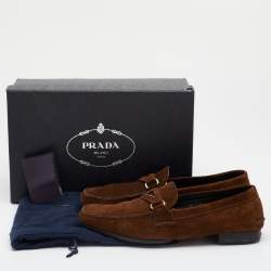 Prada Dark Brown Suede Penny Slip On Loafers Size 42