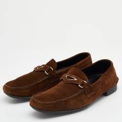Prada Dark Brown Suede Penny Slip On Loafers Size 42