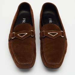 Prada Dark Brown Suede Penny Slip On Loafers Size 42